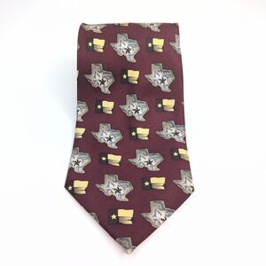 Zianetti Italian Silk Collection Mens Tie Texas State And Flag Maroon Necktie